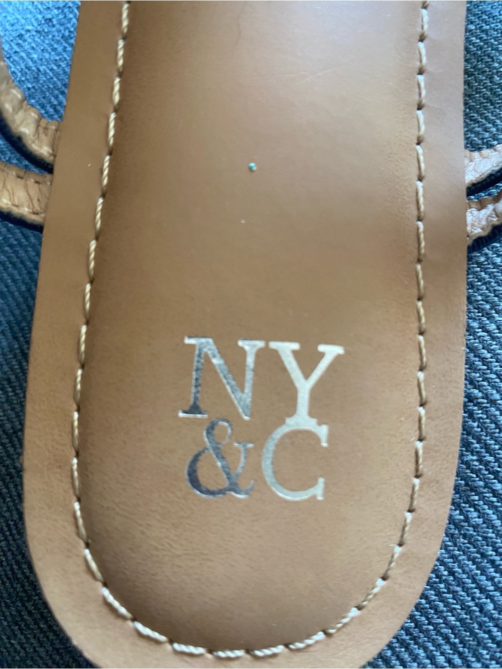 New York & Company Blue Strappy Ankle Wrap Sandals with Tan Footbed - Picture 4 of 6